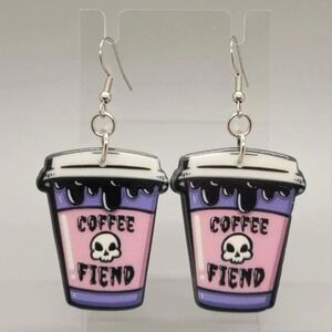 Coffee Fiend Skull Dangle Earrings - Gothic Jewelry